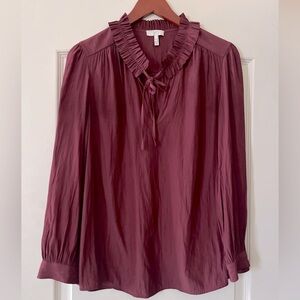 Joie Brand Ruffled Long Sleeve Burgundy Blouse Women’s Size XS